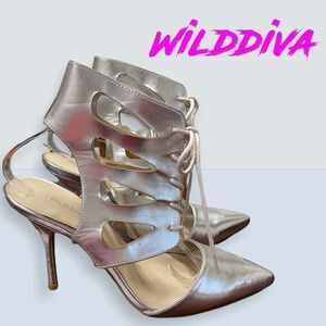 Wild Diva Silver Gladiator Laced Heels 10